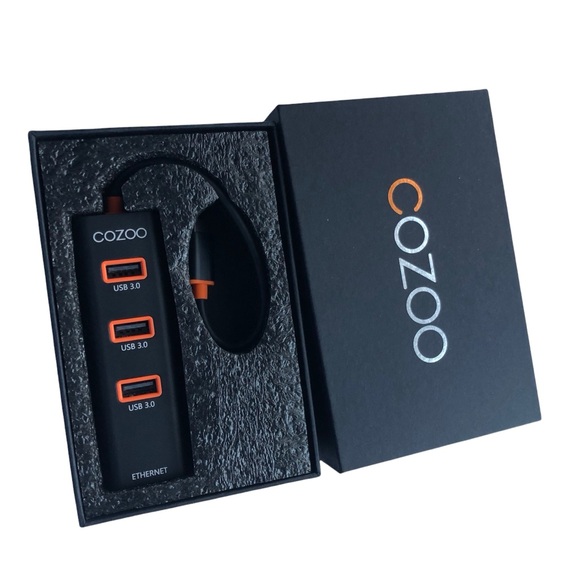 NEW COZOO USB-C to 3-Port USB 3.0 Hub with Ethernet NEW NIB Orange Black Tech - Picture 6 of 11